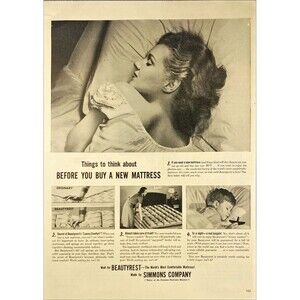 Simmons Beautyrest Mattress "Things to think about before buying" Print Ad 1946